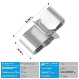 DEWIN Pack of 50 Solar Cable Clips, Stainless Steel for Solar Panel Wire Clips PV Cable Clamp for Trailer Frame Wiring Clips for Boat (23 x 10 mm)