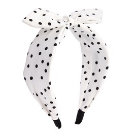 IKUHRMO Vintage Polka Dot Headband for Women, Wide Knot Hairband with Bow Retro Red Head Wrap for Daily Wear Makeup Party (White, Medium)