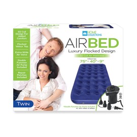 Home Collections Queen Air Mattress, 48 Coil Luxury Flocked Design, 80 x 60 x 9 inches, with Air Pump, Blue (Twin)