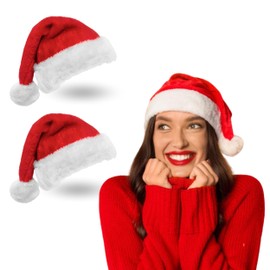 Pack of 2 Christmas Hats Red Fur Adults Ideal Accessory for Santa Costume Men and Women Gift Idea Fancy Dress Hat for Christmas, Adult Festive Outfit Perfect for, red/white