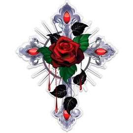 GT Graphics Cross Roses - 8" Vinyl Sticker - for Car Laptop I-Pad - Waterproof Decal