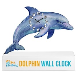 Sea Creations Wooden Wall Clock - Coastal, Nautical, and Beach Themed | Decorative and Aesthetic 14" Timepiece | Ideal Office or Home Decor | Living Room, Bedroom, or Beach House | Dolphin (Die Cut)