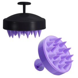 2PCS Shampoo Brush Hair Brush Scrubber Massage Scalp Soft Silicone Shampoo Brush for Hair Brush Shower Brush for Wet Dry Scalp Care Dandruff Removal for Women Men, Black+Purple