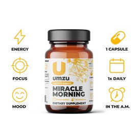 UMZU UMZU Miracle Morning Energy Supplement with Caffeine & Energy Enhancers | 150mg of Caffeine Supports All Day Focus, Productivity & Mood (30 Day Supply | 30 Capsules)