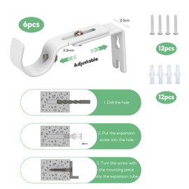 6 PCS Adjustable Curtain Pole Brackets, Heavy Duty Poles Holders, Curtain Brackets with Screws Metall Curtain Pole Bracket for 25mm Poles