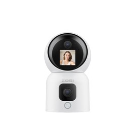 ZOSI 2K Dual-Lens Indoor Camera, Two-Way Video, Gesture/One-Touch Calling, Human Tracking, C528M 360° View Pan/Tilt Home Plug-in Security Camera, Baby/Pet Dog Monitor, 2.4G/5G Dual-Band WiFi