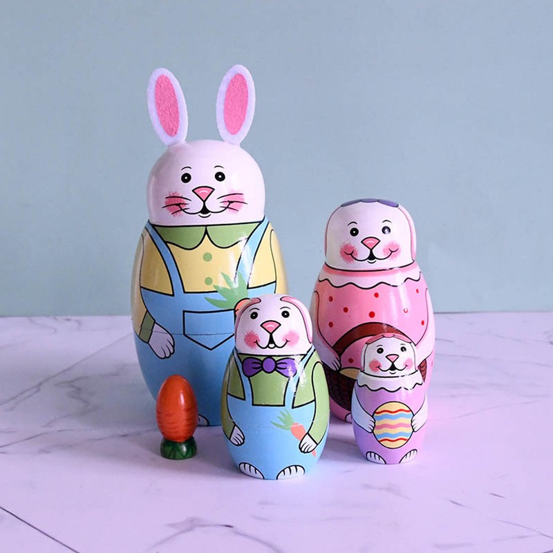 Wooden Russian Nesting Dolls Rabbit Shape Wood Nesting Dolls for
