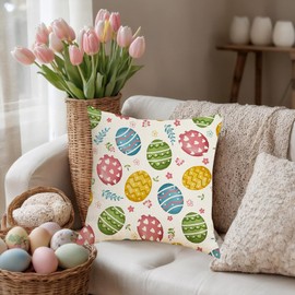HLCYGJIN Easter Pillow Covers 18x18 inch Happy Easter Eggs Throw Pillow Covers Eggs Spring Cushion Case for Sofa Couch Bedroom Holiday Festivals Home Decor 21