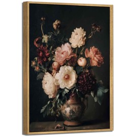 Framed Vintage Dark Floral Wall Art Moody Flower Picture Wall Decor Retro Antique Still Life Painting Print Artwork for Bedroom Bathroom Home Decoration 12x16in