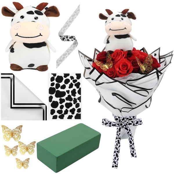 Foilswirl 17 Pcs Cow Bouquet Wrapping Paper Kits, 5 Sheets