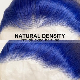 WKIPYCPK Blue Synthetic Lace Front Wig, Long Straight Dark Blue Lace Front Wig Pre Plucked Natural Hairline, Heat Resistant Fiber Hair Navy Blue Lace Front Synthetic Wigs for Fashion Woman