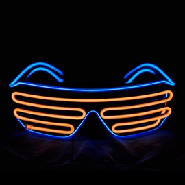 PINFOX Shutter El Wire Neon Rave Glasses Flashing LED Sunglasses Light Up Costumes For 80s, EDM, Party RB03 (Blue + Orange)