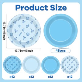 48Pcs Coastal Birthday Party Decorations Ocean Party Paper Plates 7Inch Disposable Starfish Seashell Blue Coastal Dinnerware Tableware Set for Summer Beach Wedding Bridal Shower Birthday Supplies