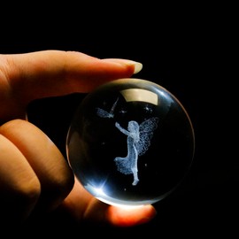 vskikris 3D Laser Engraved Crystal Butterfly Fairy Figurine in Crystal Ball - Decorative Glass Sphere Paperweight Gift with Silver Stand - 2.36in