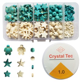 EIFOCWCY 250 Pieces Beads for Bracelets Children, Beads Jewellery Making Kit for Girls 8-12, Turtle Starfish Star Round Beads Mix Synthetic Turquoise Beads for Jewellery Making Necklace Bracelet