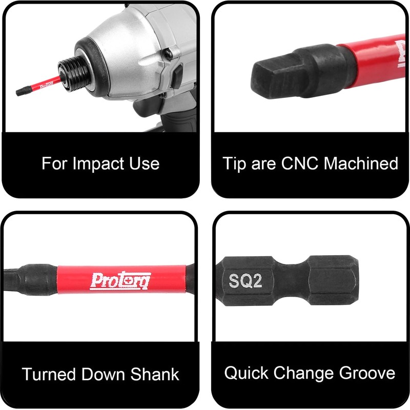 Protorq Impact Bit set, SQ 2inch w/Clip