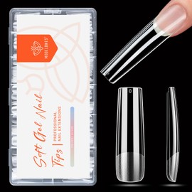 modelones XXL Long Square Nail Tips, Pre-shaped Soft Gel Tips Fake Nails False Acrylic Clear Full Cover Press on Extension Kit Gel Manicure DIY at Home 216PCS 12Sizes