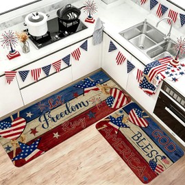 Nmxomug 4th of July Kitchen Rugs Set, Independence Day Kitchen Mats for Floor, 250th Anniversary Kitchen Decor, Holiday Decorations for Home, 17x30 Inch Door Mat + 17x47 Inch Runner Rug