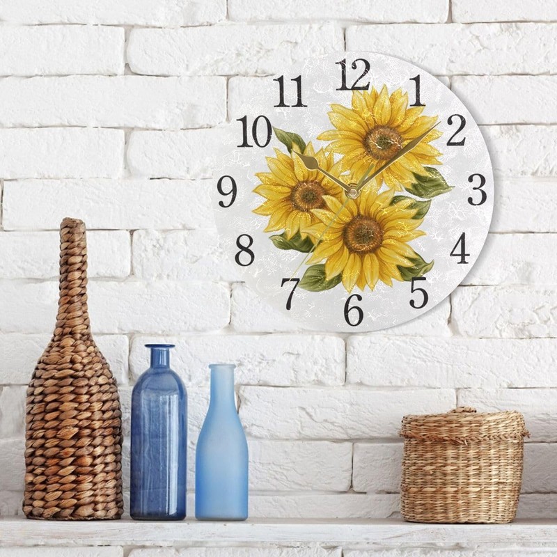 Mnsruu Sunflower Wall Clock Arabic Numerals Design Round Wall Clock