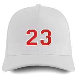 Trendy Apparel Shop Number 23 Varsity Font Embroidered 5 Panel Structured Snapback Cap - White