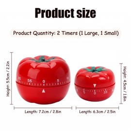 2Pcs Kitchen Timer 60 Minutes Timer, Tomato Timer, Mechanical Kitchen Timer, 360 Degree Rotating Tomato Shaped Alarm, Portable Loud Alarm Counters Reminder, Digital for Kitchen Cooking Baking