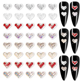 YECIRALA 40 Pieces 3D Heart Nail Charms for Nails Valentine's Day 3D Heart Nail Rhinestones Nail Gems Love Crystal Diamond Alloy Nail Art Jewelry Supplies for Acrylic Nails Wedding Crafts Manicure