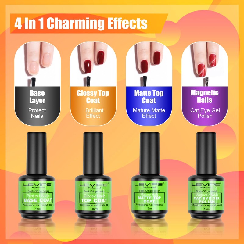 LEVIPE UV Nagellack Set, 32 Stück Gel Nagellack mit Unterlack,Glänzender