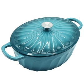Enameled Oval Dutch Oven Pot with Lid, 7 QT Cast Iron Dutch Oven with Dual Handles for Cooking, Bread Baking, Frying, Non-stick Enamel Coated Oven (Blue-Green)