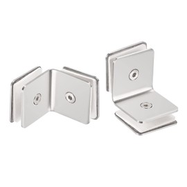 sourcing map Stainless Steel 90 Degree Glass Clamp, 2pcs for 8-12mm Thickness Double Side Square Frameless Glass Corner Clamp Bracket Clip for Shower Door, Bright Silver