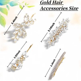 4 Pcs Rhinestone Gold Pearl Leaf Wedding Hair Clips Suitable for Weddings Parties Daily Wear