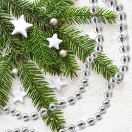 Silver Christmas Tree Beads 10M - Luxury Shatterproof Bead Garland for Xmas Tree Ornaments, Home, Window, Party and Wedding Decoration