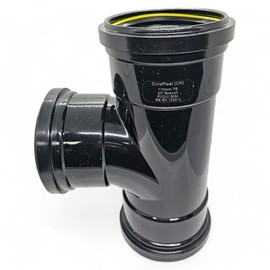 Duraplast UK™ Black 110mm (4 Inch) Soil Pushfit Tee 90 Degree Branch Triple Socket | BS Certified Durable PVC Fitting for Above & Below Ground Drainage Systems | Easy Installation and Leak-Free