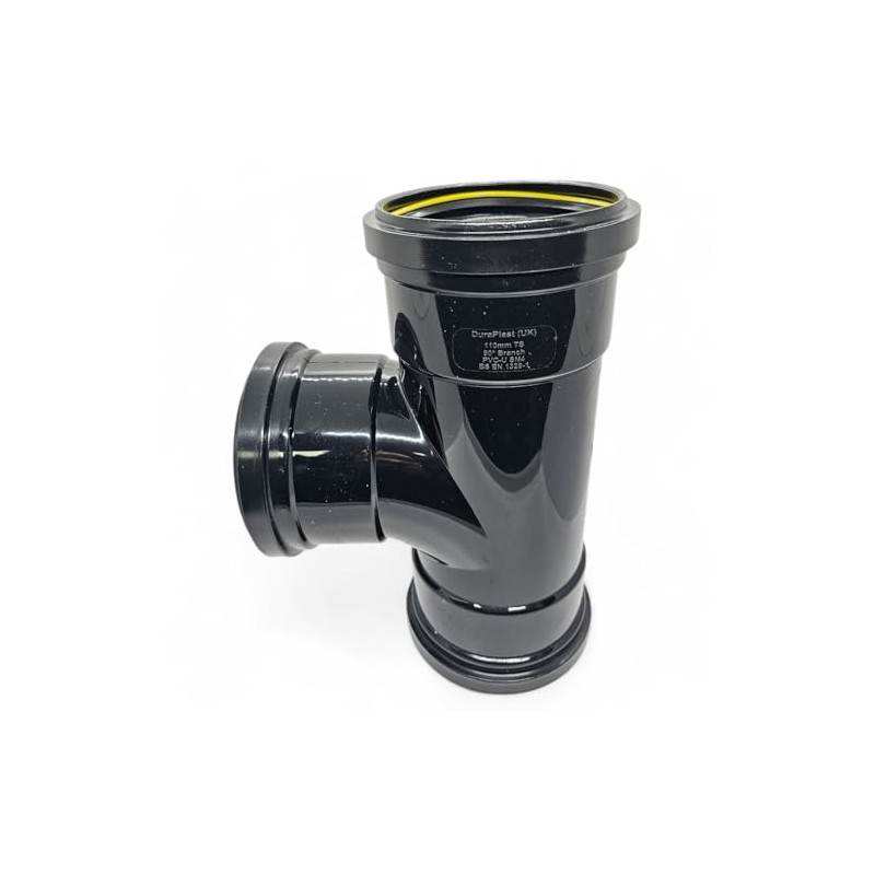 Duraplast UK™ Black 110mm (4 Inch) Soil Pushfit Tee 90