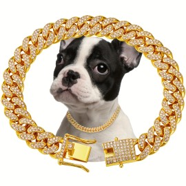 US LOCAL STOCK Hiphoppet Hot Selling Luxury Alloy Dog Chain Sparkling Diamond Secure Metal Choker Walking Collar for Big DogsSize: Xxxl(20inch), Color: Gold