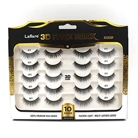 Laflare Premium Silk Lashes 3D Faux Mink Eyelashes Multipack, Light, Natural Looking, Professional Easy to Apply Eyelashes in a Knitted Style 10 Pairs Jumbo Pack (A11X10P)
