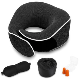 Binnan Nackenkissen Flugzeug,Ergonomisch Gestaltetes Reisekissen,Nackenhörnchen Memory Foam mit Augenmaske,Ohrstöpsel und Aufbewahrungstasche,Memory U-Förmiges Kissen für Reisen,Flugzeug,Büro