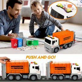 kramow Rubbish Car Toy with Lights and Sound, Toy from 4 Years for Boys, Toy Cars Vehicles, Educational Toy for Children, Boys, Girls, Orange