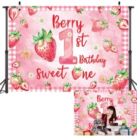 Berry First Birthday Backdrop Banner 8x6ft Strawberry 1st Birthday Photography Background Strawberry Shortcake Sweet One Berry Party Decoration Photo Booth Studio Props