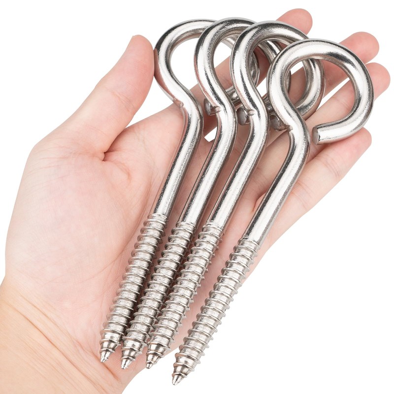 4 Pack 6 Inches Heavy Duty Screw Eyes Hooksws, 500LBS