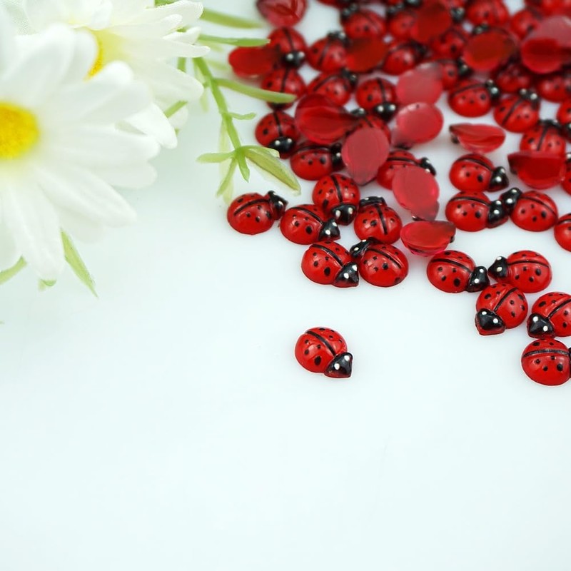 FAZHBARY 150 PCS Resin Ladybugs Flat Back Tiny Ladybugs Ornaments