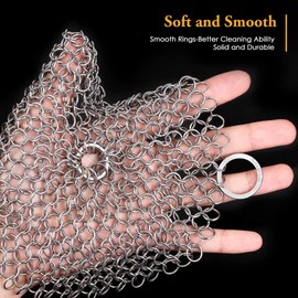 AMAGABELI GARDEN & HOME 7”x7” Cast Iron Cleaner 316 Stainless Steel Cast Iron Scrubber Chain Mail Scrubber Cast Iron for Pans Dutch Ovens Grills BG240