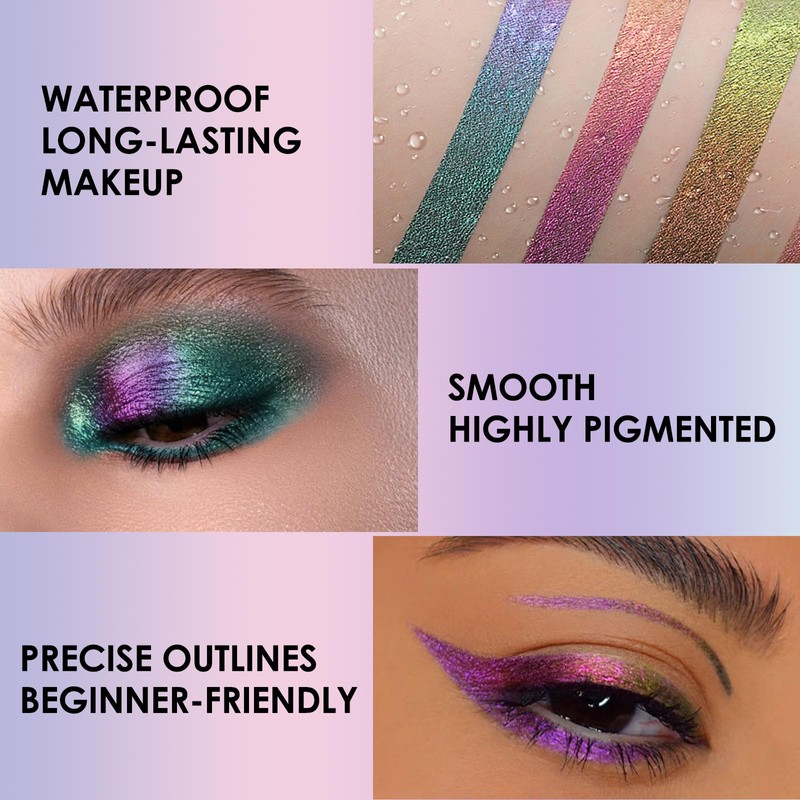 Erinde Gold Eyeliner Pen Chameleon, Metallic Glitter Colourful Eyeliner Stick,
