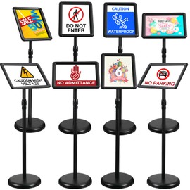 Kenning 8 Pack 8.5 x 11 Inch Adjustable Pedestal Stand Holder Outdoor Indoor Sign Stand Floor Display Stand Holder Aluminum Sign Stand Poster Frame Sign Holder for Vertical and Horizontal View, Black