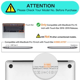 MOSISO Funda Compatible con MacBook Pro 15 Pulgadas 2019 2018 2017 2016 A1990 A1707 con Touch Bar,Plástico Carcasa Rígida&Cubierta de Teclado&Protector de Pantalla&Cubierta de Cámara Web, Negro