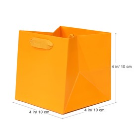 LFCXHTY Orange Paper Gift Bag 4 in Paper Box Small Square Bottom Kraft Paper Bags with Handles for Wedding Baby Shower Birthday Party (Orange, 4 x 4 x 4 in, 10 CT)