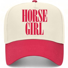Horse Girl Vintage Trucker Hat | Premium Snapback Baseball Hat for Men & Women (US, Alpha, One Size, Red/Natural)