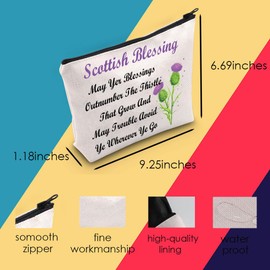 Scottish Thistle Makeup Cosmetic Bag Scottish Blessing Gift May Yer Blessings Outnumber The Thistle That Grow Travel Zipper Pouch (Scottish Thistle Bag)