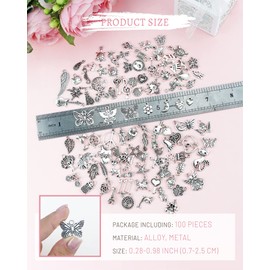JIALEEY Wholesale Bulk Lots Jewelry Making Silver Charms Mixed Smooth Tibetan Silver Metal Charms Pendants DIY for Necklace Bracelet Jewelry Making and Crafting, 100 PCS