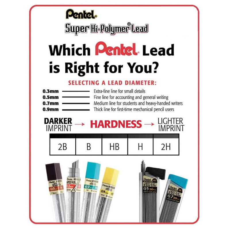 Pentel 0.7mm Size B Shade Hardness Pencil Refill Replacement Spare