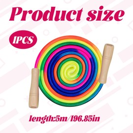 16 FT Long Skipping Rope,1Pcs Kids Skipping Rope Double Dutch Skipping Rope Kids,5m Adjustable Skipping Ropes for Kids Multiplayer Rainbow Jump Rope for Boys & Girls’ Outdoor Exercise & Game